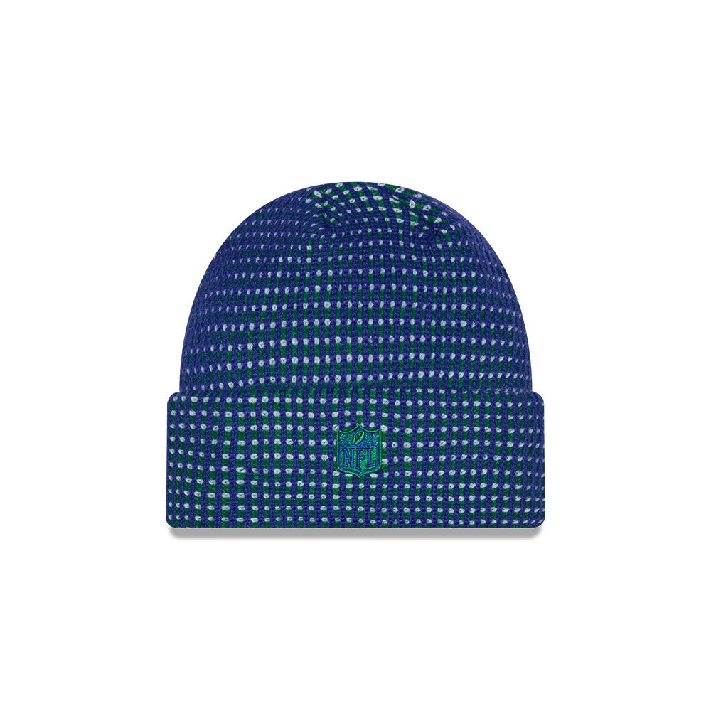Pictured is this NFL Sideline 2026 Seattle Seahawks Cuff Knit Beanie Hat in blue. 3
