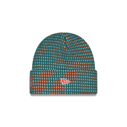 Pictured is this NFL Sideline 2026 Miami Dolphins Cuff Knit Beanie Hat in Orange. 2