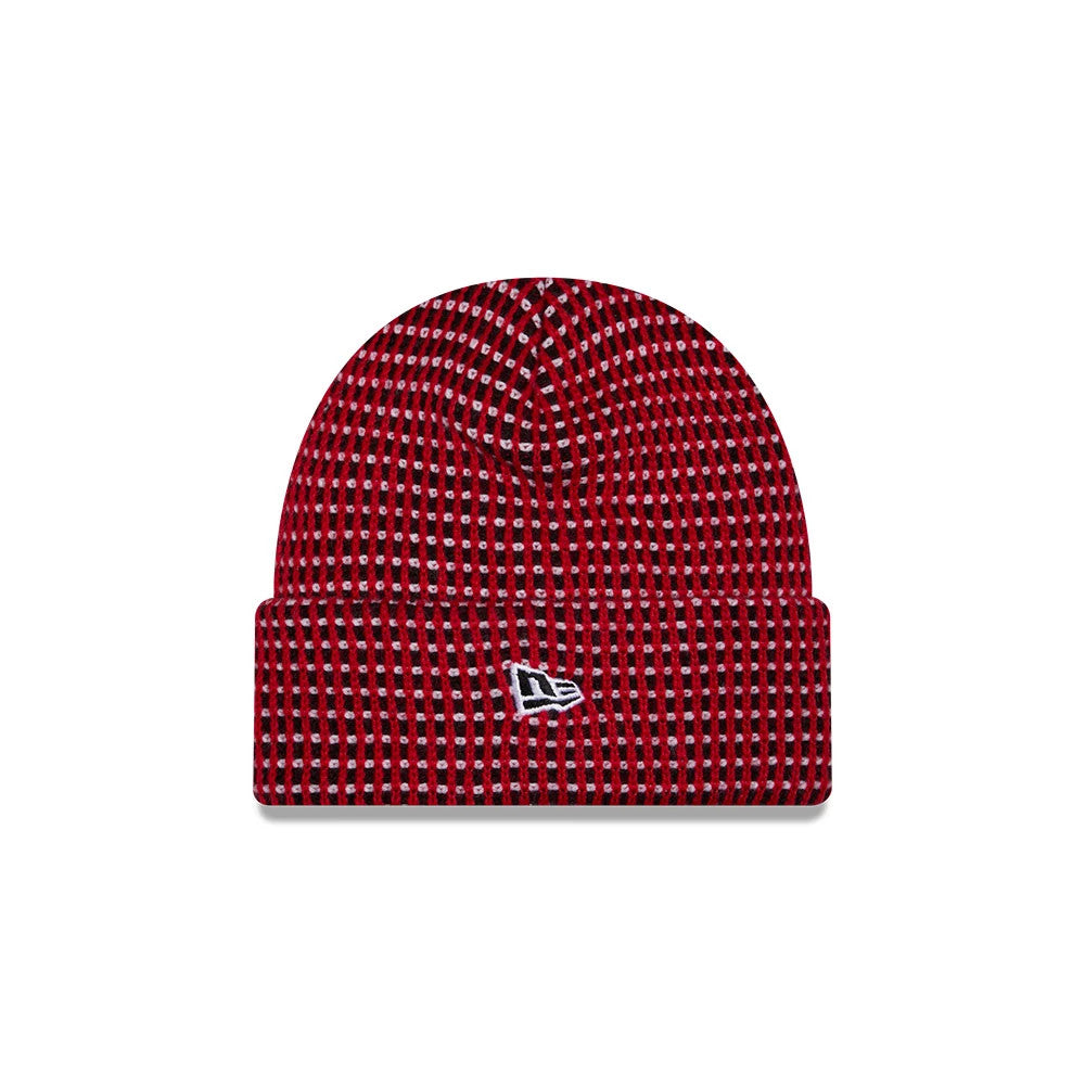 Pictured is this NFL Sideline 2026 San Francisco 49ers Cuff Knit Beanie Hat in red. 3