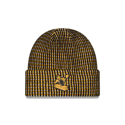 Pictured is this NFL Sideline 2026 Pittsburgh Steelers Cuff Knit Beanie Hat in Yellow. 1