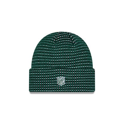 Pictured is this NFL Sideline 2026 New York Jets Cuff Knit Beanie Hat in Dark Green. 3