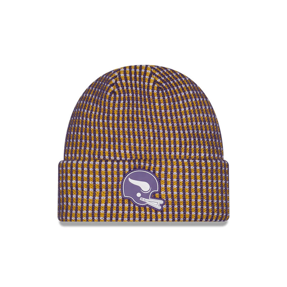 Pictured is this NFL Sideline 2026 Minnesota Vikings Cuff Knit Beanie Hat in Yellow. 1