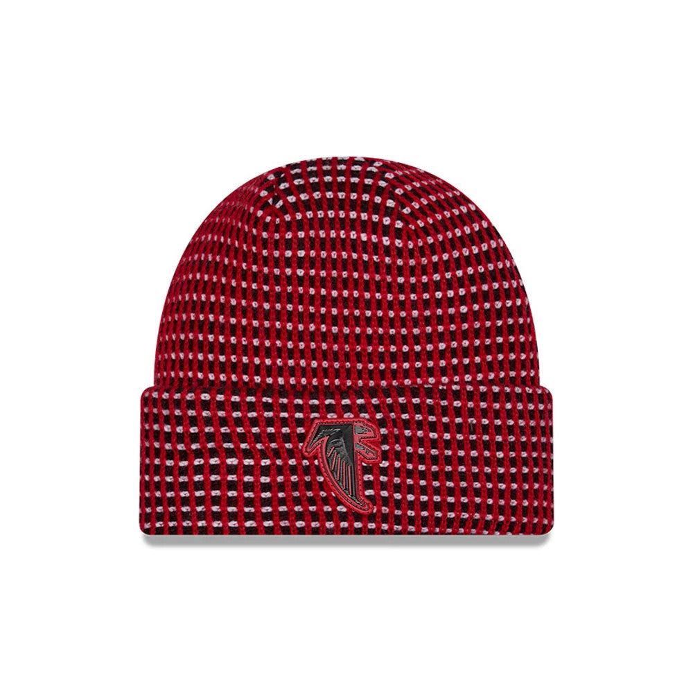 Pictured is this NFL Sideline 2026 Atlanta Falcons Cuff Knit Beanie Hat in Red. 1