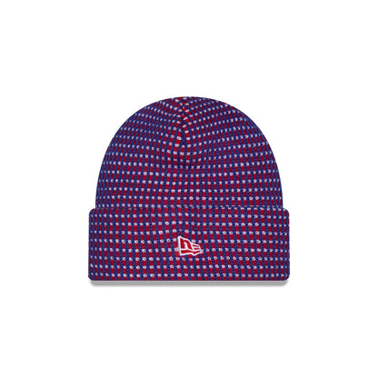 Pictured is this NFL Sideline 2026 New England Patriots Cuff Knit Beanie Hat in blue. 2