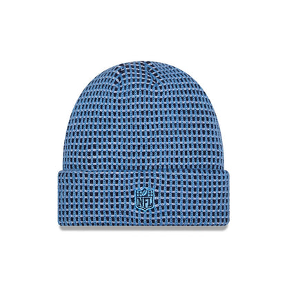 Pictured is this NFL Sideline 2026 Tennessee Titans Cuff Knit Beanie Hat in blue and black. 3