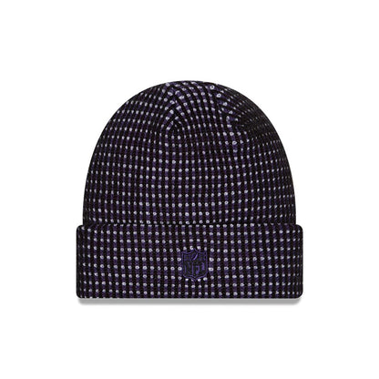 Pictured is this NFL Sideline 2026 Baltimore Ravens Cuff Knit Beanie Hat in black and purple. 3