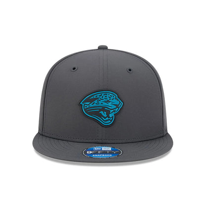 Pictured is this NFL Sideline 2026 Jacksonville Jaguars 9FIFTY Snapback cap in charcoal. 3