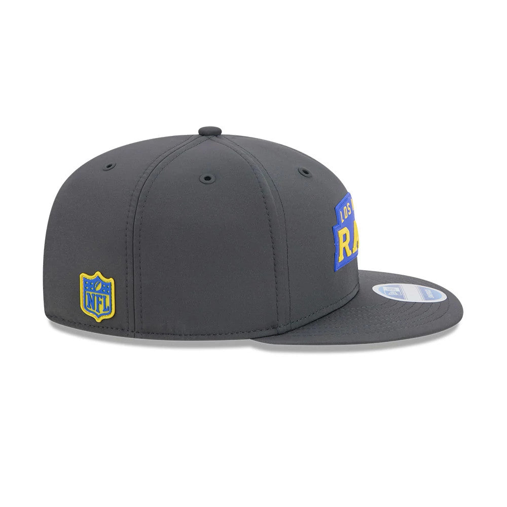 Pictured is this NFL Sideline 2026 LA Rams 9FIFTY Snapback cap in charcoal. 7
