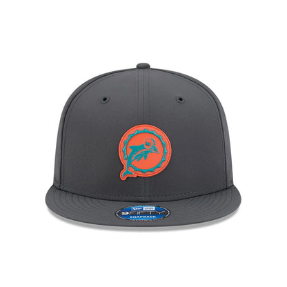 Pictured is this NFL Sideline 2026 Miami Dolphins 9FIFTY Snapback cap in charcoal. 3