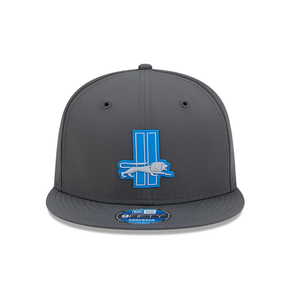 Pictured is this NFL Sideline 2026 Detroit Lions 9FIFTY Snapback cap in charcoal. 3