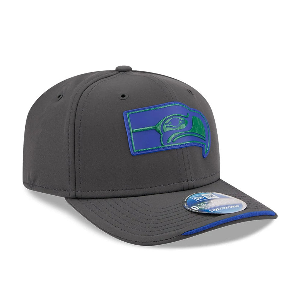 Pictured is this NFL Sideline 2026 Seattle Seahawks 9SEVENTY Stretch Snap cap in charcoal. 3