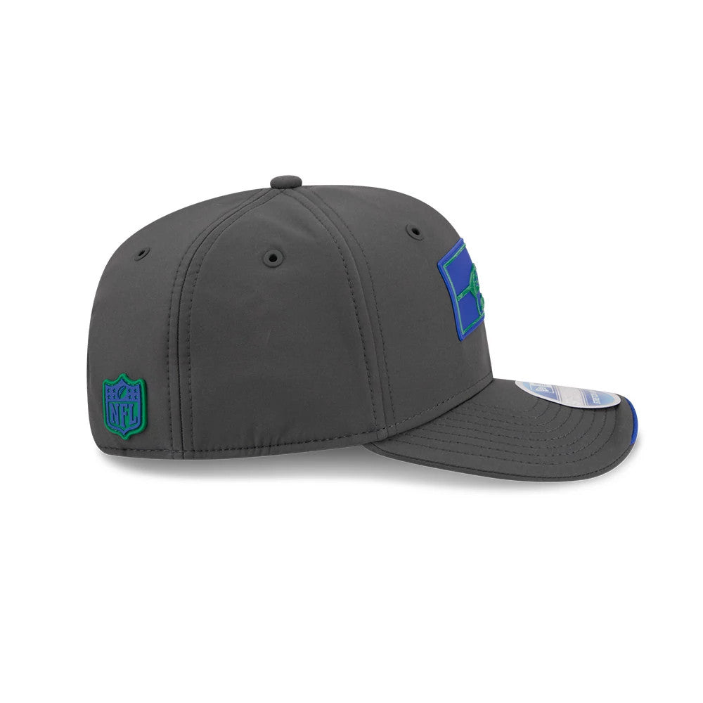 Pictured is this NFL Sideline 2026 Seattle Seahawks 9SEVENTY Stretch Snap cap in charcoal. 5