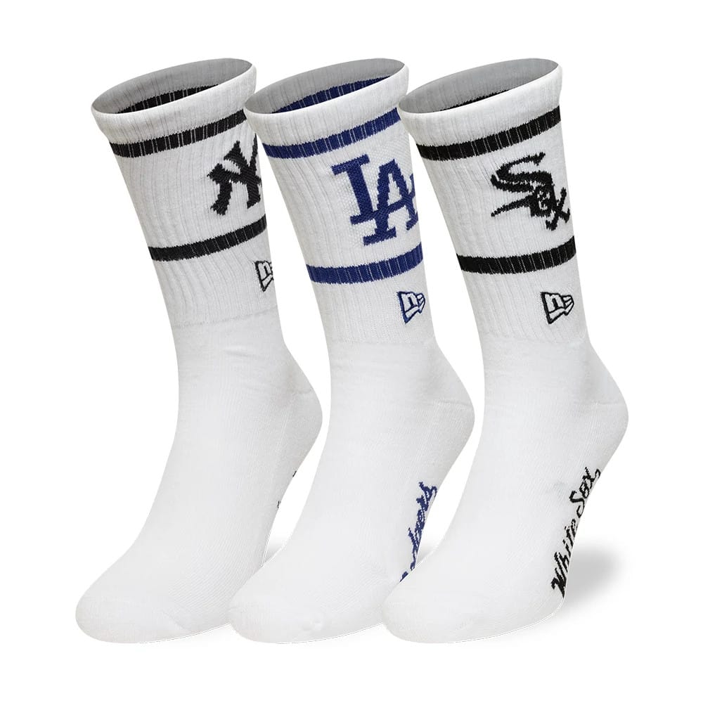 Pictured is this MLB Multi Team 3 Pack Crew Socks in white. 1