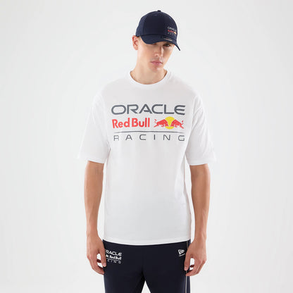 The model is wearing this Red Bull Racing Graphic Oversized T-Shirt in white. 1