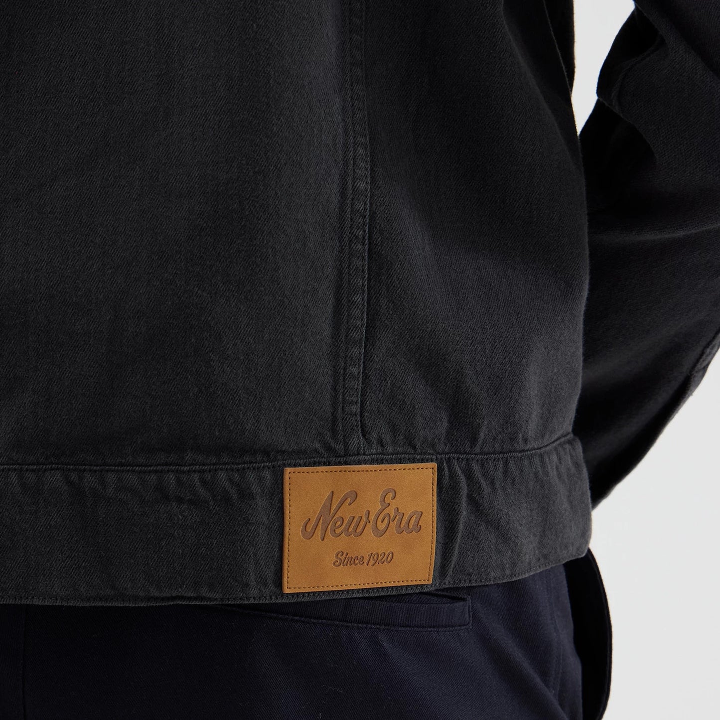 The model is wearing this MLB Stripe Denim New York Yankees Jacket in grey. 6