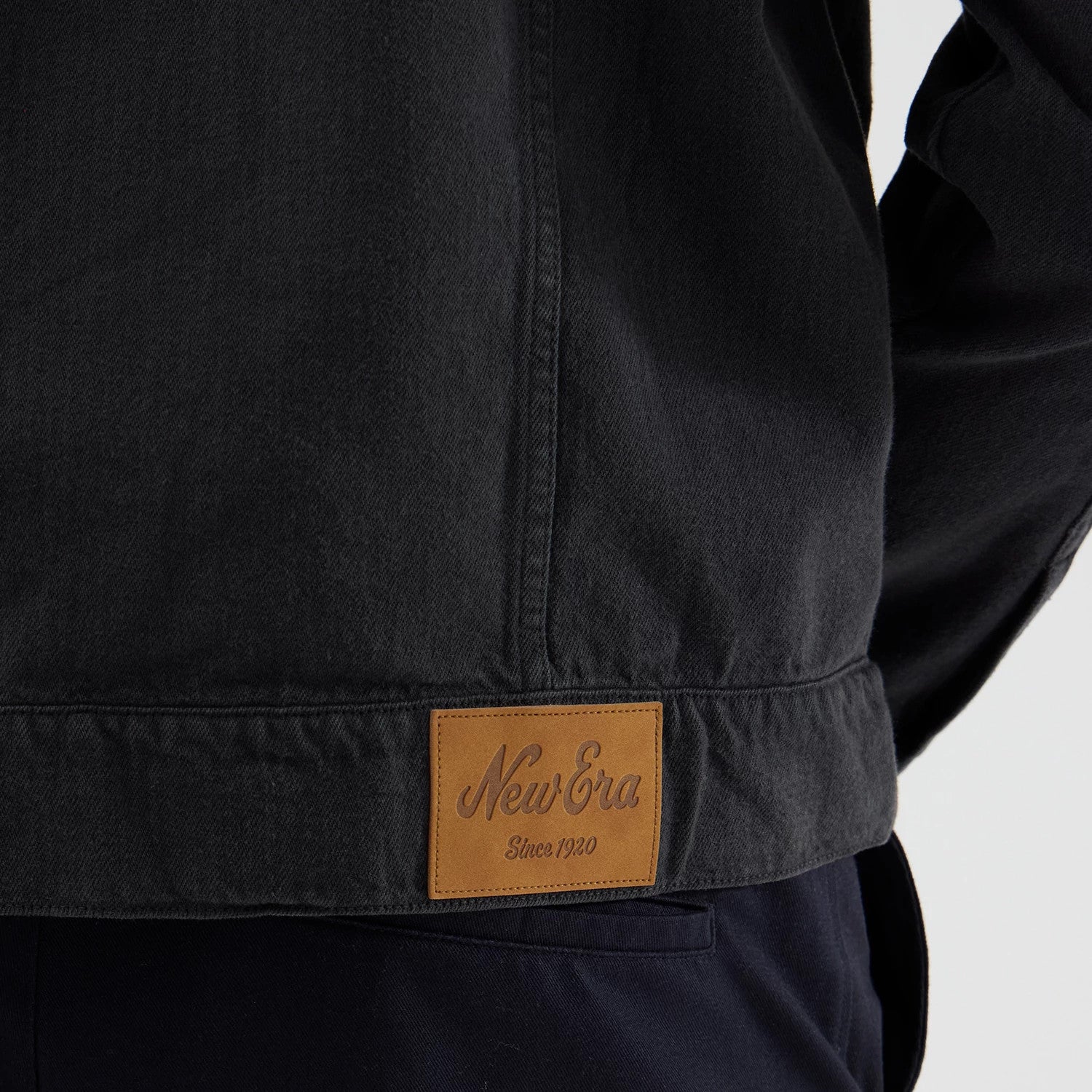 The model is wearing this MLB Stripe Denim New York Yankees Jacket in grey. 6