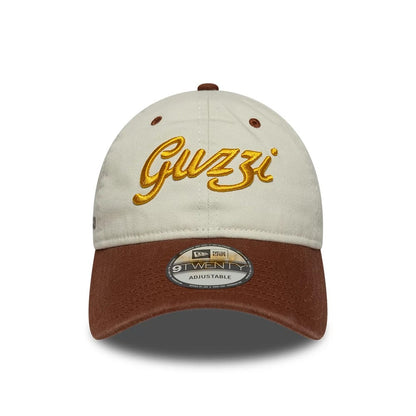 Pictured is this Moto Guzzi wordmark 9TWENTY cap in brown. 2