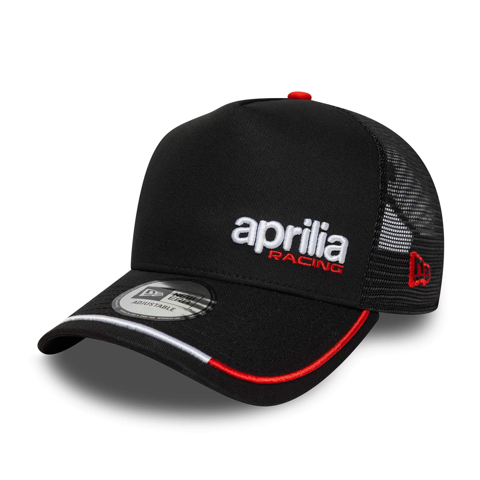 Pictured is this Aprilia Flawless 9FORTY E-Frame Trucker cap in black. 1