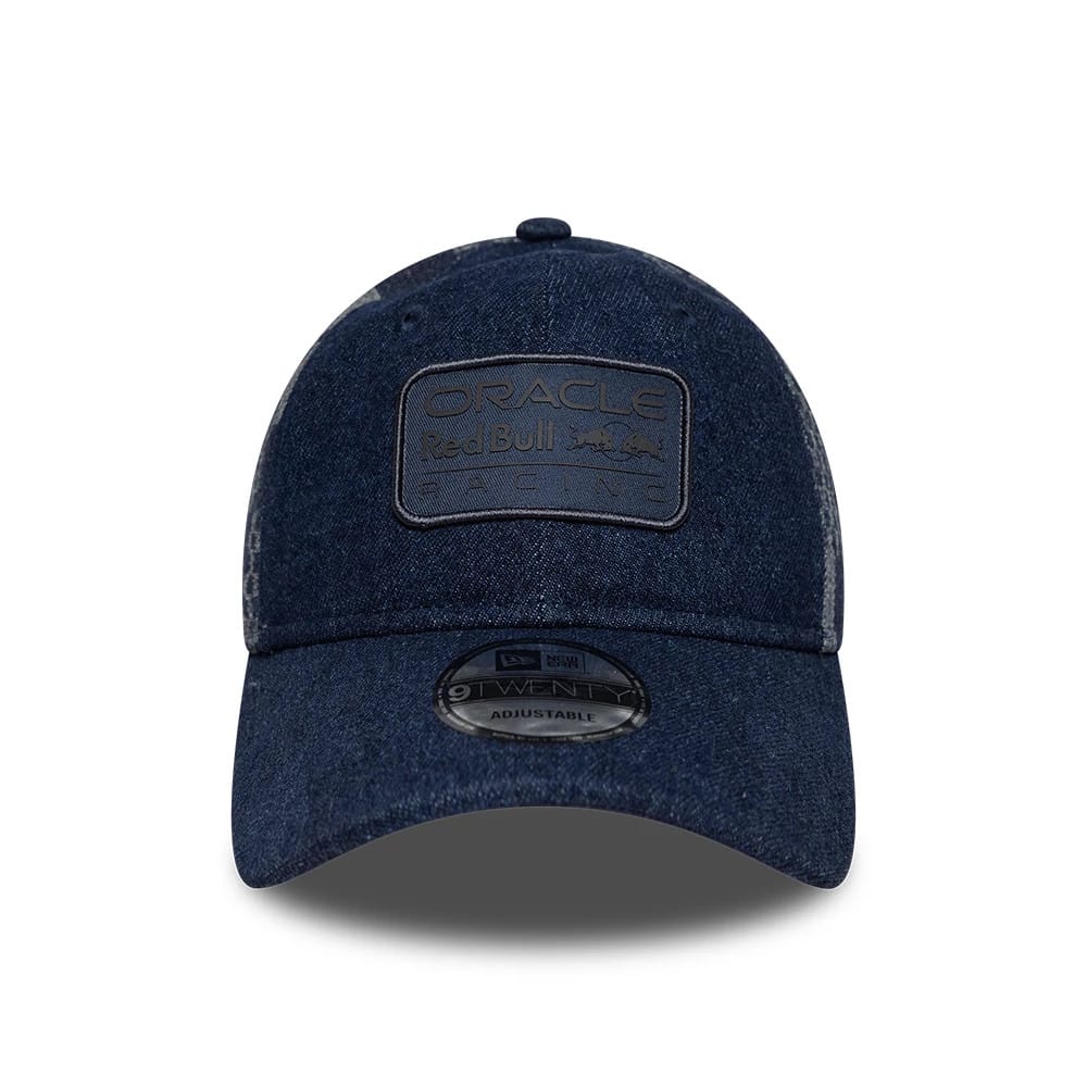 Pictured is this Red Bull Racing Patterned Denim 9TWENTY cap in dark blue. 2