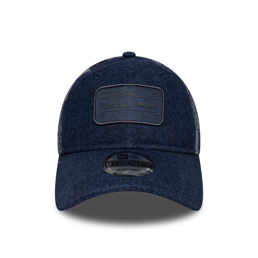 Pictured is this Red Bull Racing Patterned Denim 9TWENTY cap in dark blue. 2