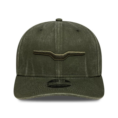 Pictured is this Moto Guzzi Logo 9SEVENTY Stretch Snap cap in green. 2