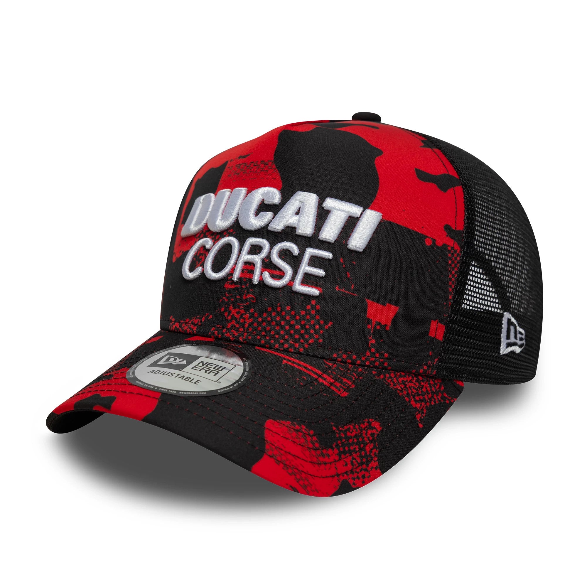 Pictured is this Ducati Motor Camo 9FORTY E-Frame Trucker cap in black. 1