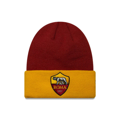 Pictured is this Youth AS Roma Team Skull Knit Beanie hat in dark red. 1
