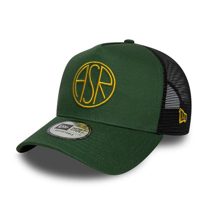 Pictured is this AS Roma 9FORTY E-Frame Trucker cap in dark green. 1