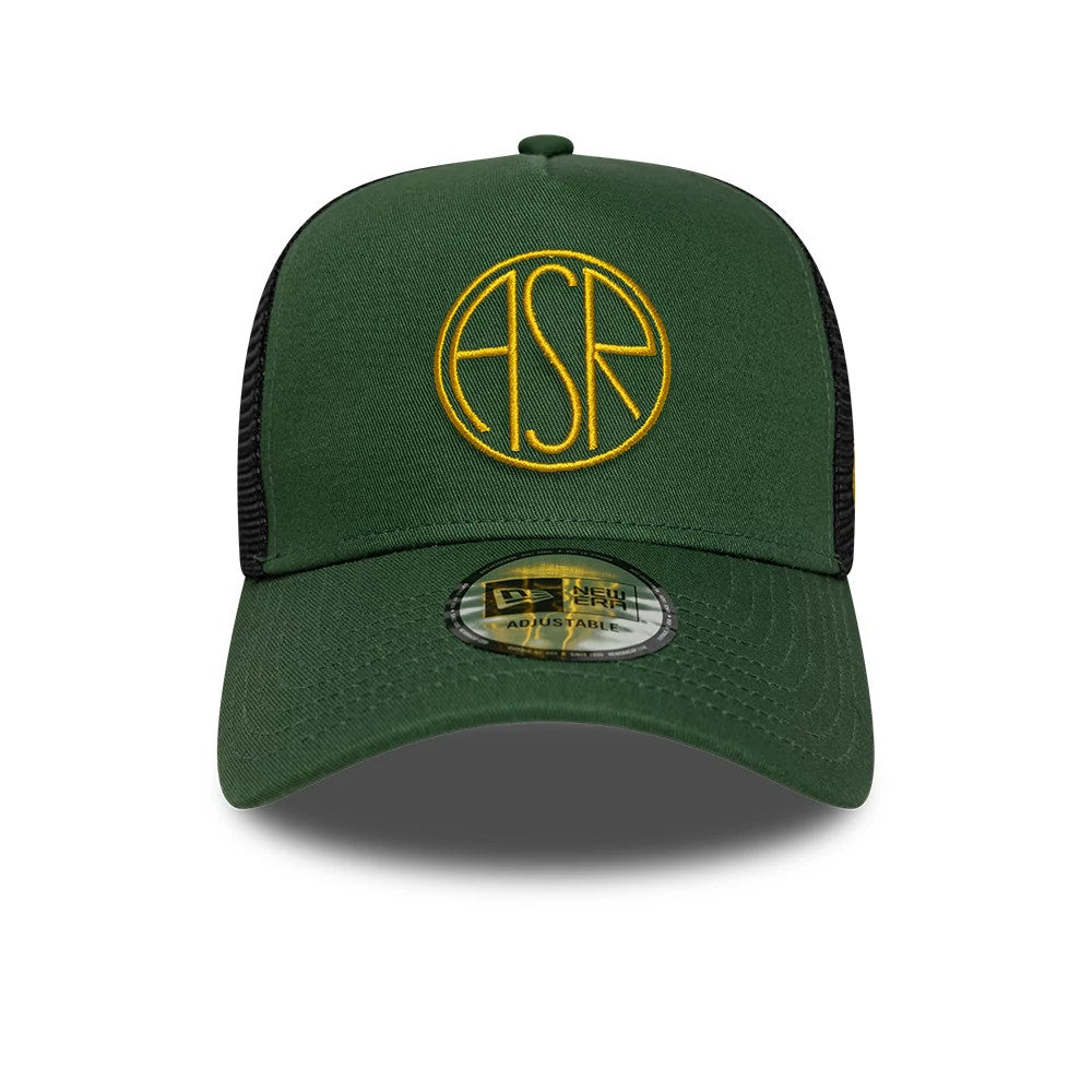 Pictured is this AS Roma 9FORTY E-Frame Trucker cap in dark green. 2