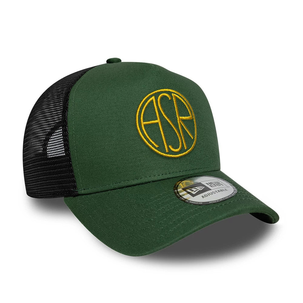 Pictured is this AS Roma 9FORTY E-Frame Trucker cap in dark green. 3
