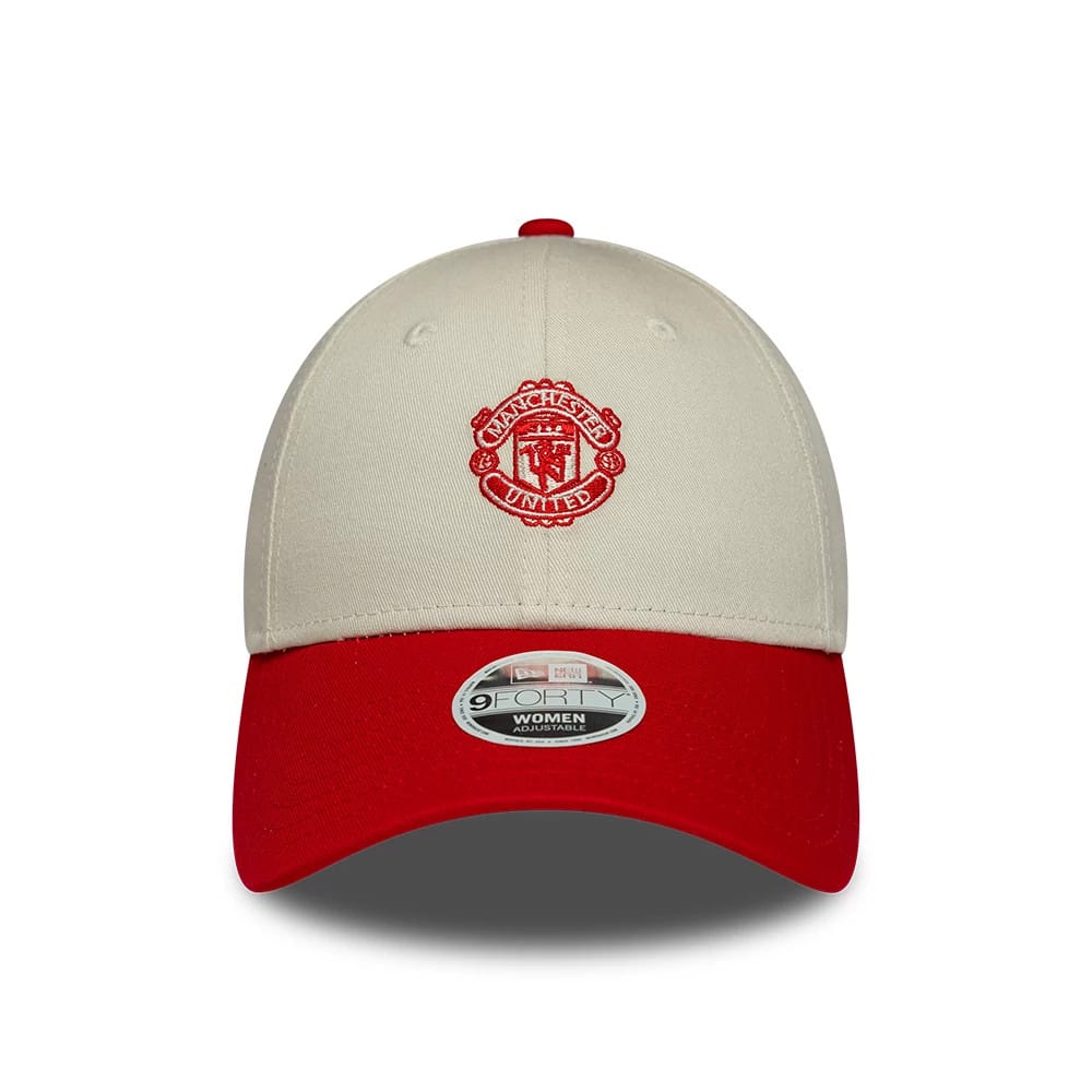 Pictured is this Womens Manchester United FC 9FORTY cap in cream & red. 2
