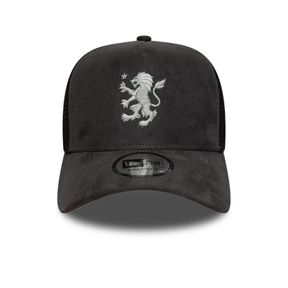 Pictured is this Aston Villa FC Faux Suede 9FORTY E-Frame Trucker cap in dark grey. 3