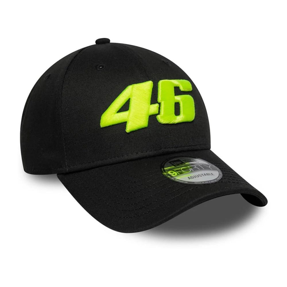 Pictured is this VR46 wordmark 9FORTY cap in black. 3