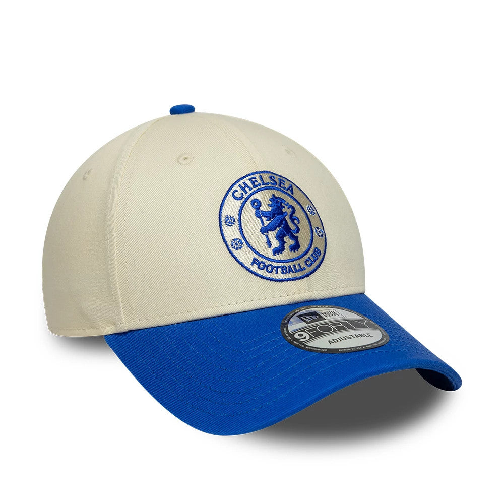 Pictured is this Chelsea FC Contrast 9FORTY cap in cream & blue. 3