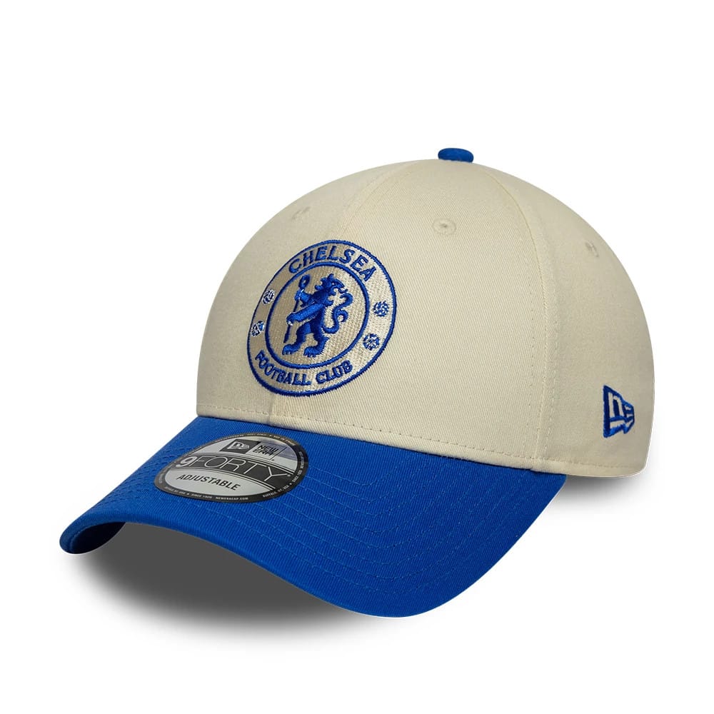 Pictured is this Chelsea FC Contrast 9FORTY cap in cream. 1