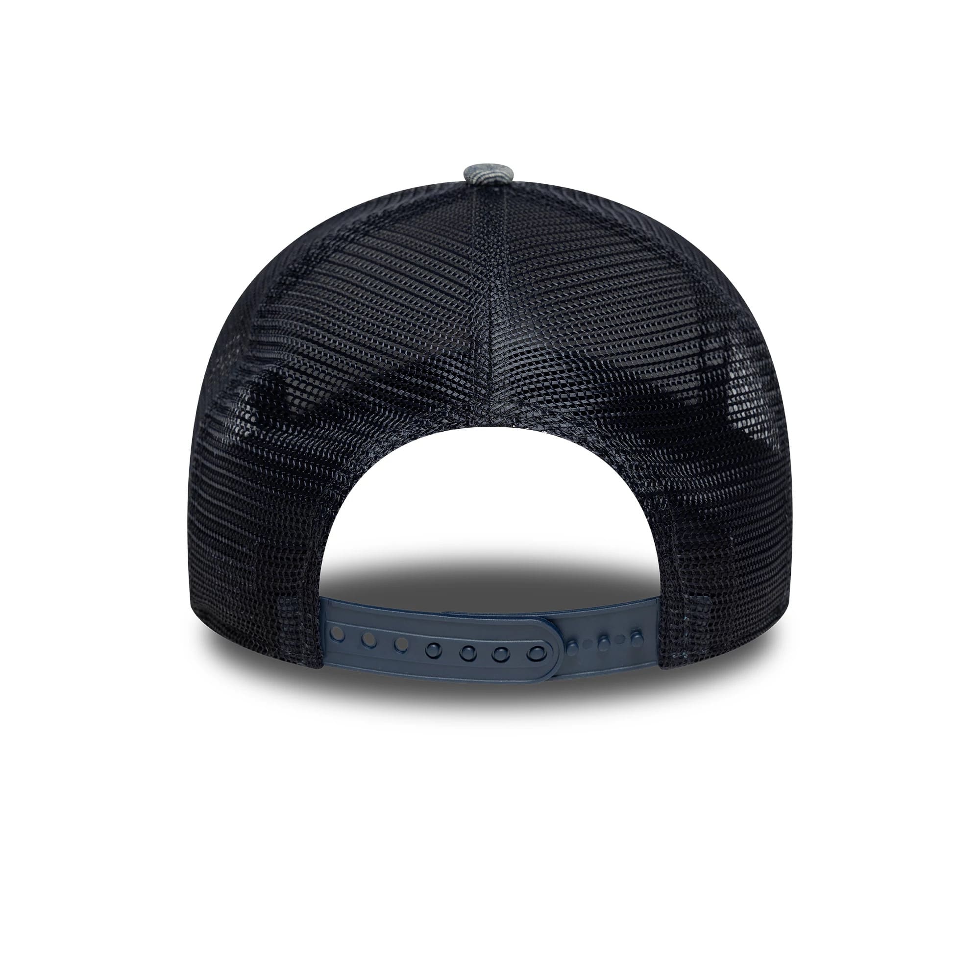 Pictured is this Red Bull Racing Patterned Denim 9FORTY E-Frame Trucker cap in dark blue. 4