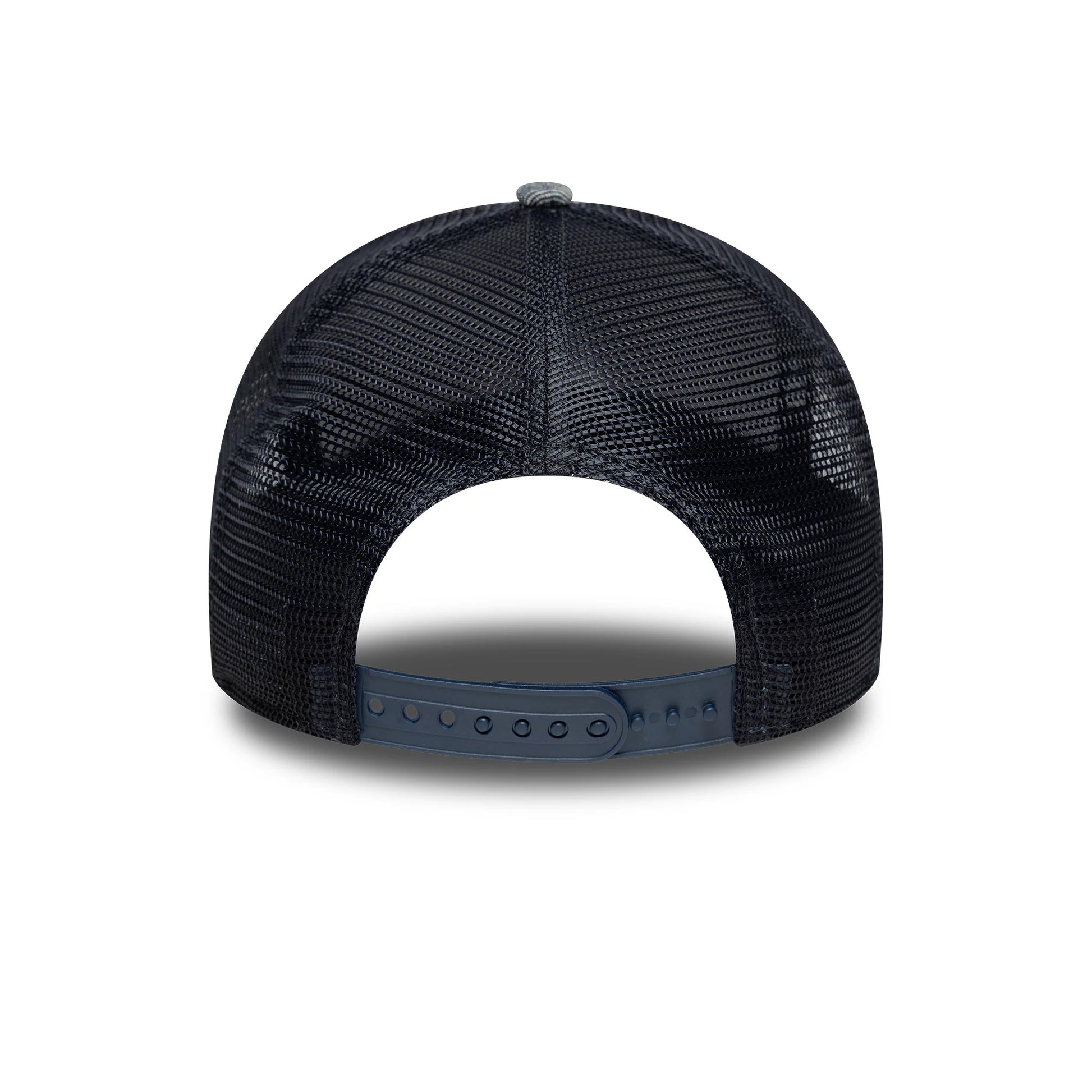 Pictured is this Red Bull Racing Patterned Denim 9FORTY E-Frame Trucker cap in dark blue. 4