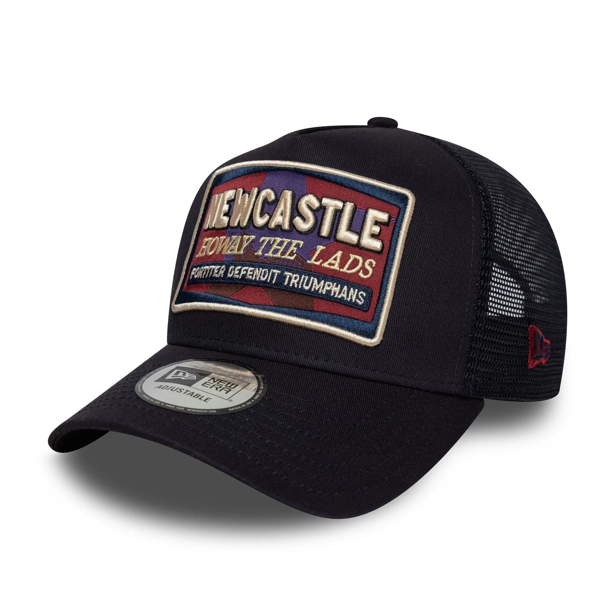 Pictured is this Newcastle United FC 9FORTY E-Frame Trucker cap in navy. 1