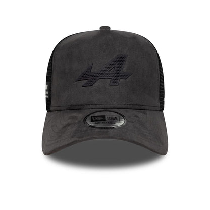 Pictured is this Alpine Racing Suede 9FORTY E-Frame Trucker cap in grey. 2