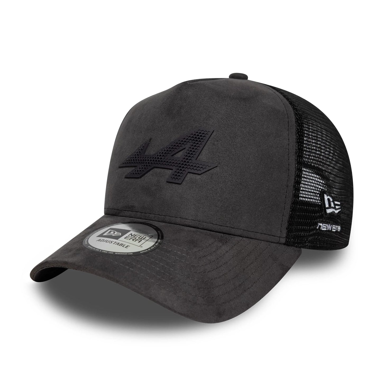 Pictured is this Alpine Racing Suede 9FORTY E-Frame Trucker cap in grey. 3