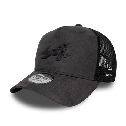 Pictured is this Alpine Racing Suede 9FORTY E-Frame Trucker cap in grey. 3
