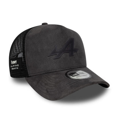 Pictured is this Alpine Racing Suede 9FORTY E-Frame Trucker cap in grey. 1