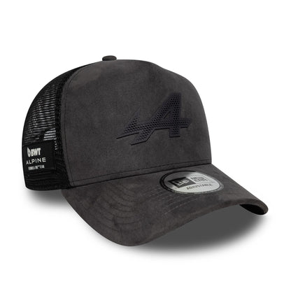 Pictured is this Alpine Racing Suede 9FORTY E-Frame Trucker cap in grey. 1