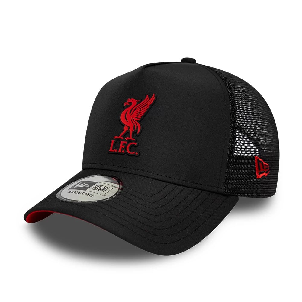 Pictured is this Liverpool FC Gradient 9FORTY A-Frame Trucker cap in black. 1