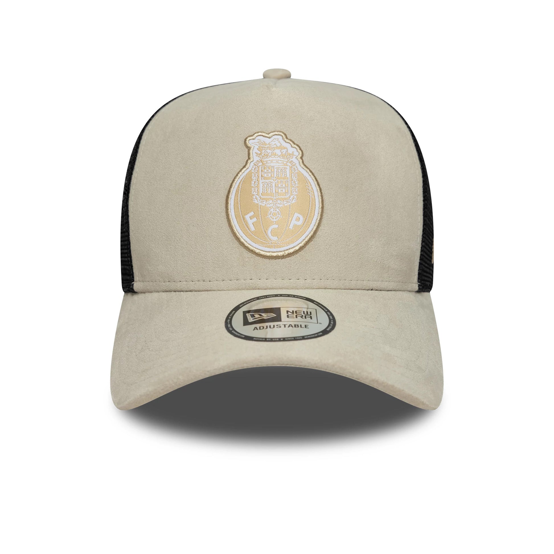Pictured is this FC Porto Faux Suede 9FORTY A-Frame Trucker cap in cream. 2