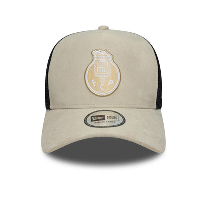 Pictured is this FC Porto Faux Suede 9FORTY A-Frame Trucker cap in cream. 2