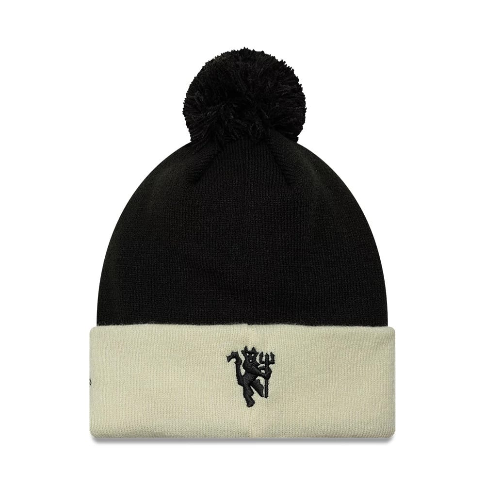 Pictured is this Manchester United FC Monogram Cuff Knit Beanie hat in black. 2