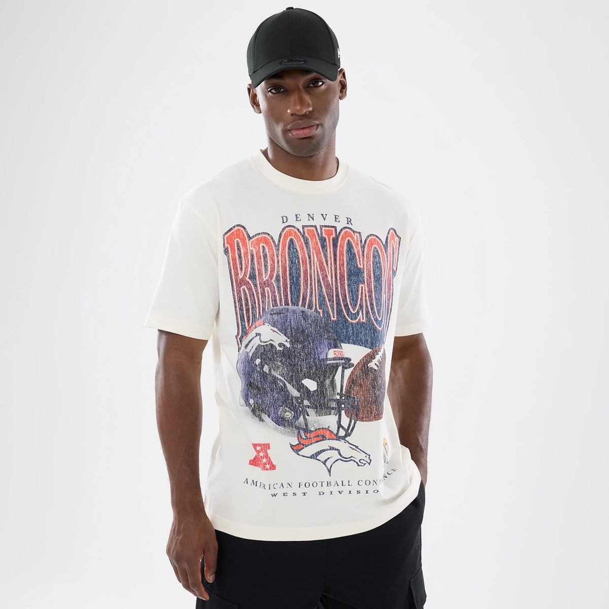 The model is wearing this NFL Sport Classic Denver Broncos T-Shirt in Cream. 1
