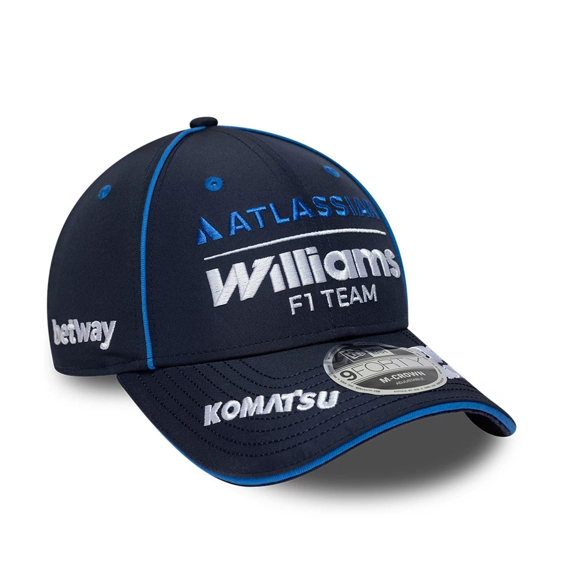 Pictured is this Atlassian Williams F1 Team Alex Albon 9FORTY M-Crown Adjustable cap in navy. 1