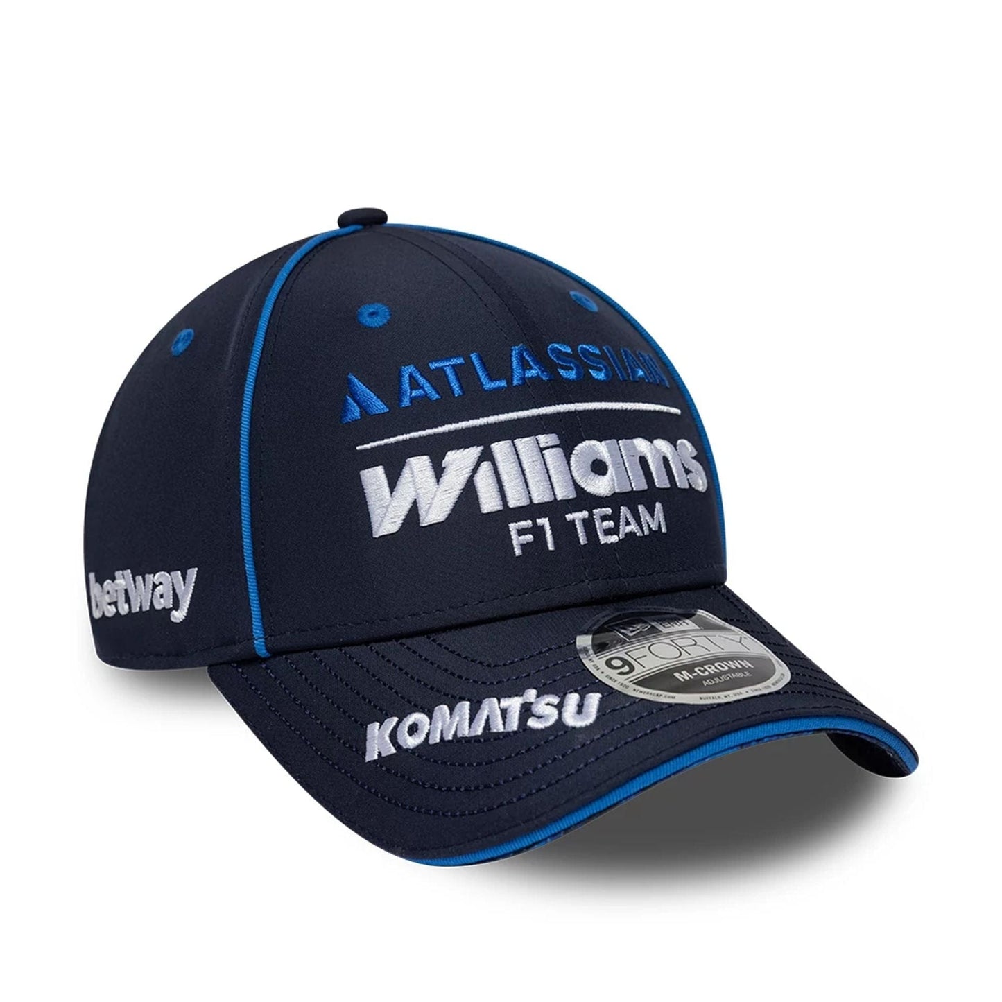 Pictured is this Atlassian Williams F1 Team Team 9FORTY M-Crown Adjustable cap in navy. 1